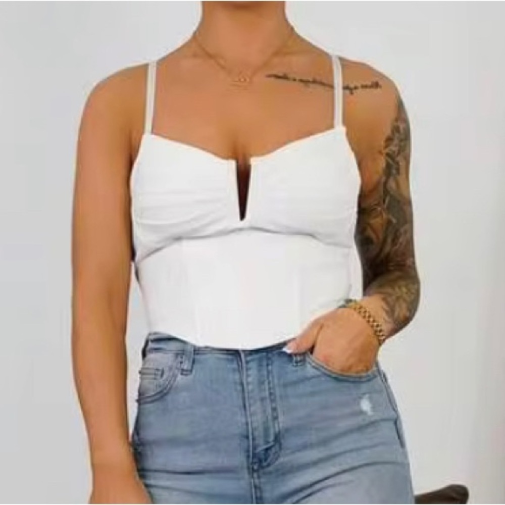 Women's White V-Notch Corset Cami